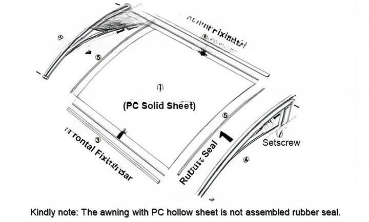 Outdoor Anti UV Polycarbonate Window Door Awning Solid Sheet PP / PA Bracket