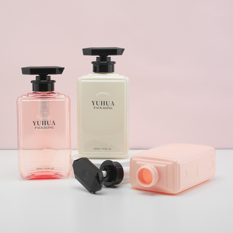 Square Hair Care 500ml Plastic Shampoo Bottle With Lotion Pump Cosmetic Plastic Bottle