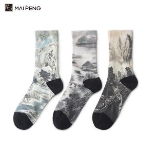 Quality Landscape Pattern sublimation printed socks Custom Digital Printing Socks wholesale