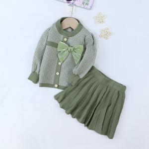 Quality New Style Kids Children Winter Clothing Set Knitting Cardigan Skirt Baby Girl Winter False Cardigan Sweater With Bow wholesale