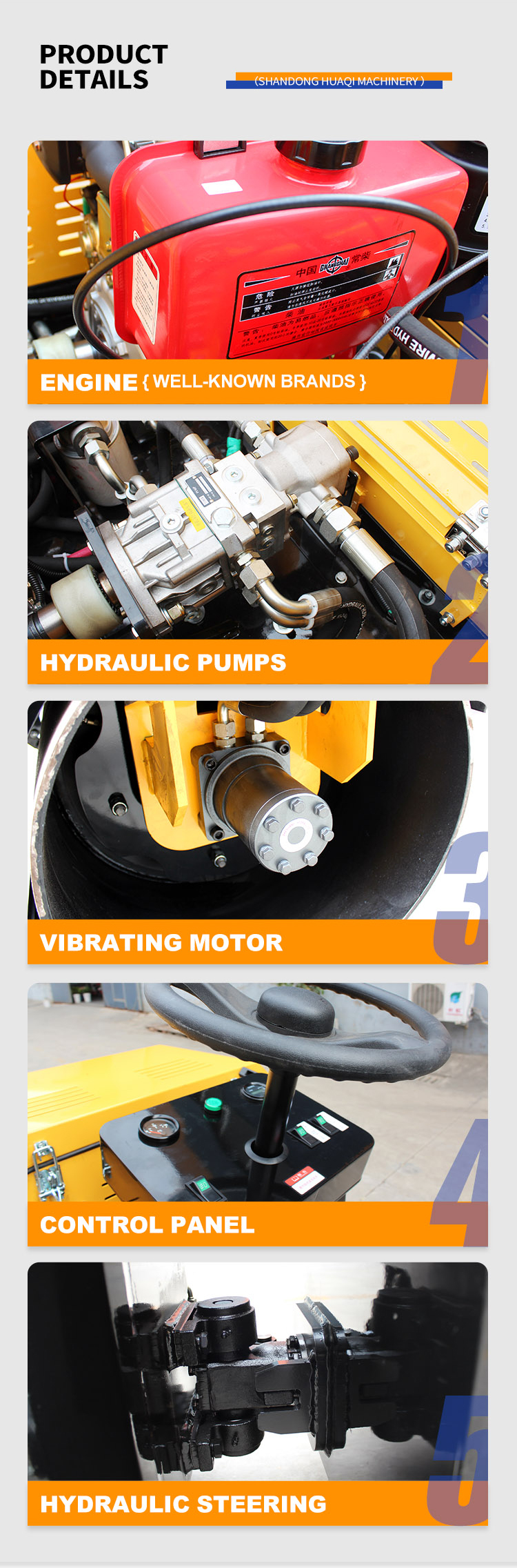 Mini Road Roller 1.5-2.0 Tons Small Vibratory Compactor Steel Wheel Diameter 530X800