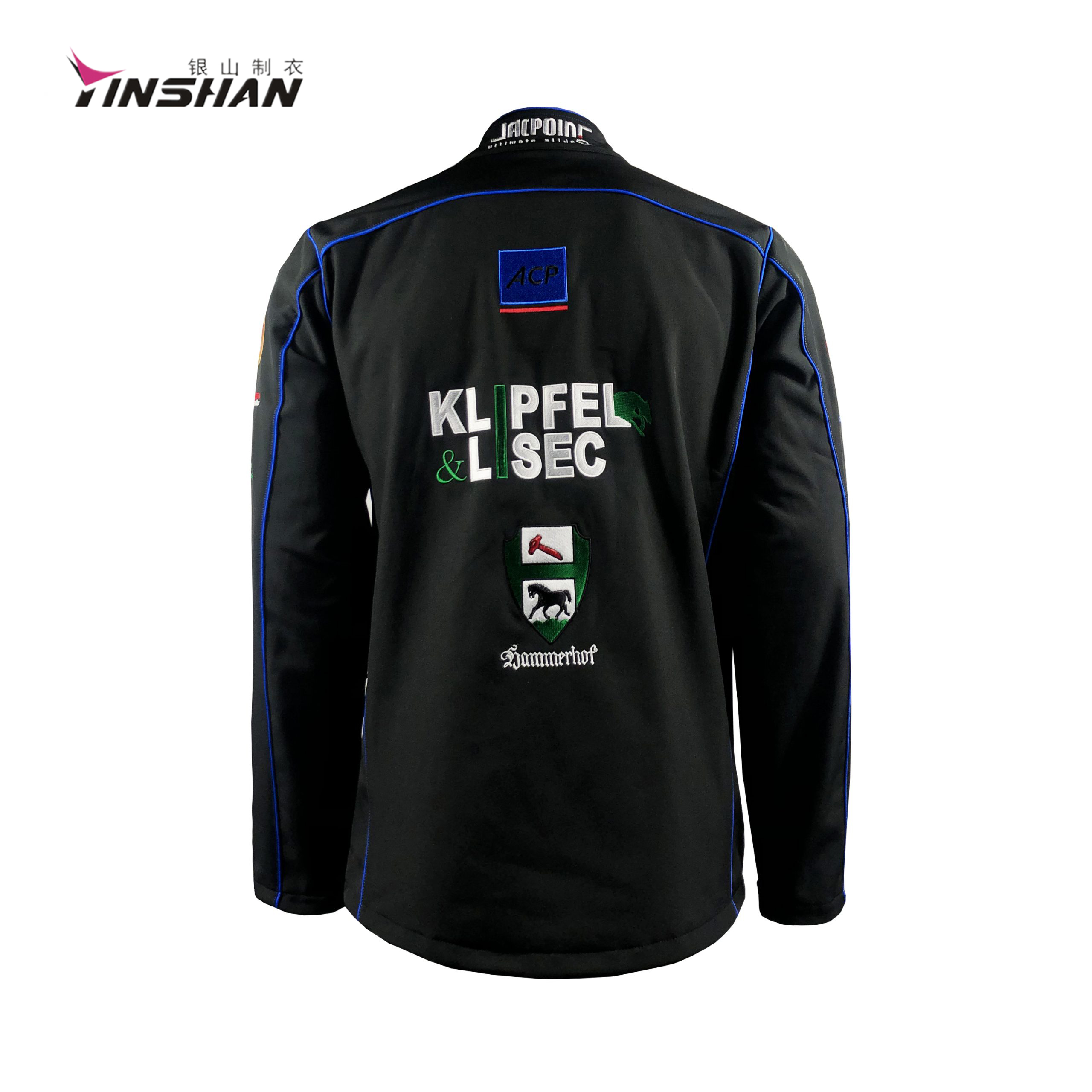 Customized Printing Methods Riding Clothing for Men Poly Cotton Softshell Race Car Jacket