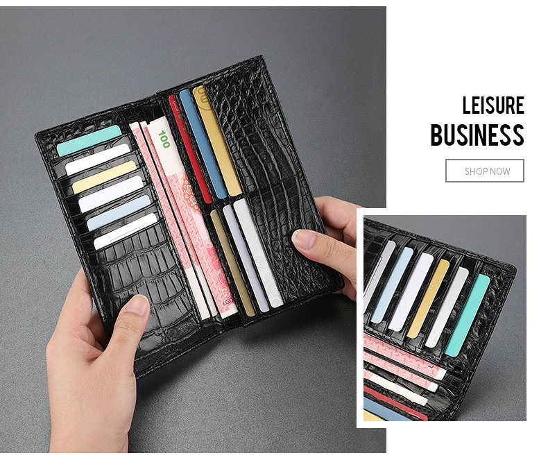 Genuine Crocodile Belly Skin Businessmen Suits Clutch Wallet Authentic Alligator Leather Lining Male Long Card Purse
