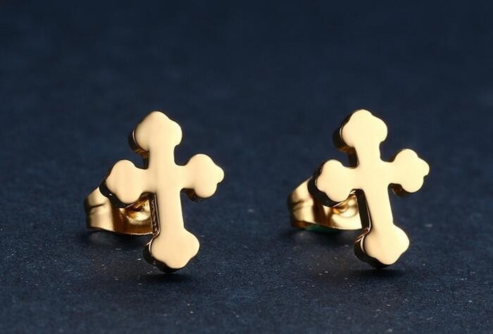 Personalized body piercing jewelry stainless steel cross stud earrings for women
