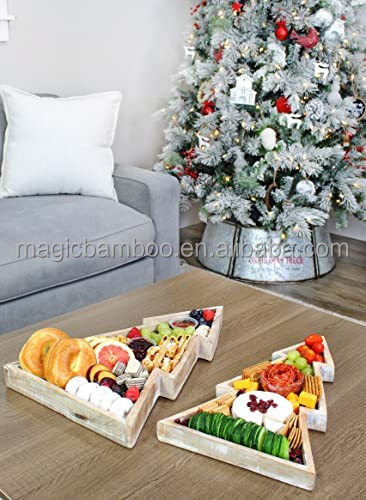 Sustainable Christmas Serving Trays Set Of 2 Bamboo Wooden Christmas Tree Plate Dish