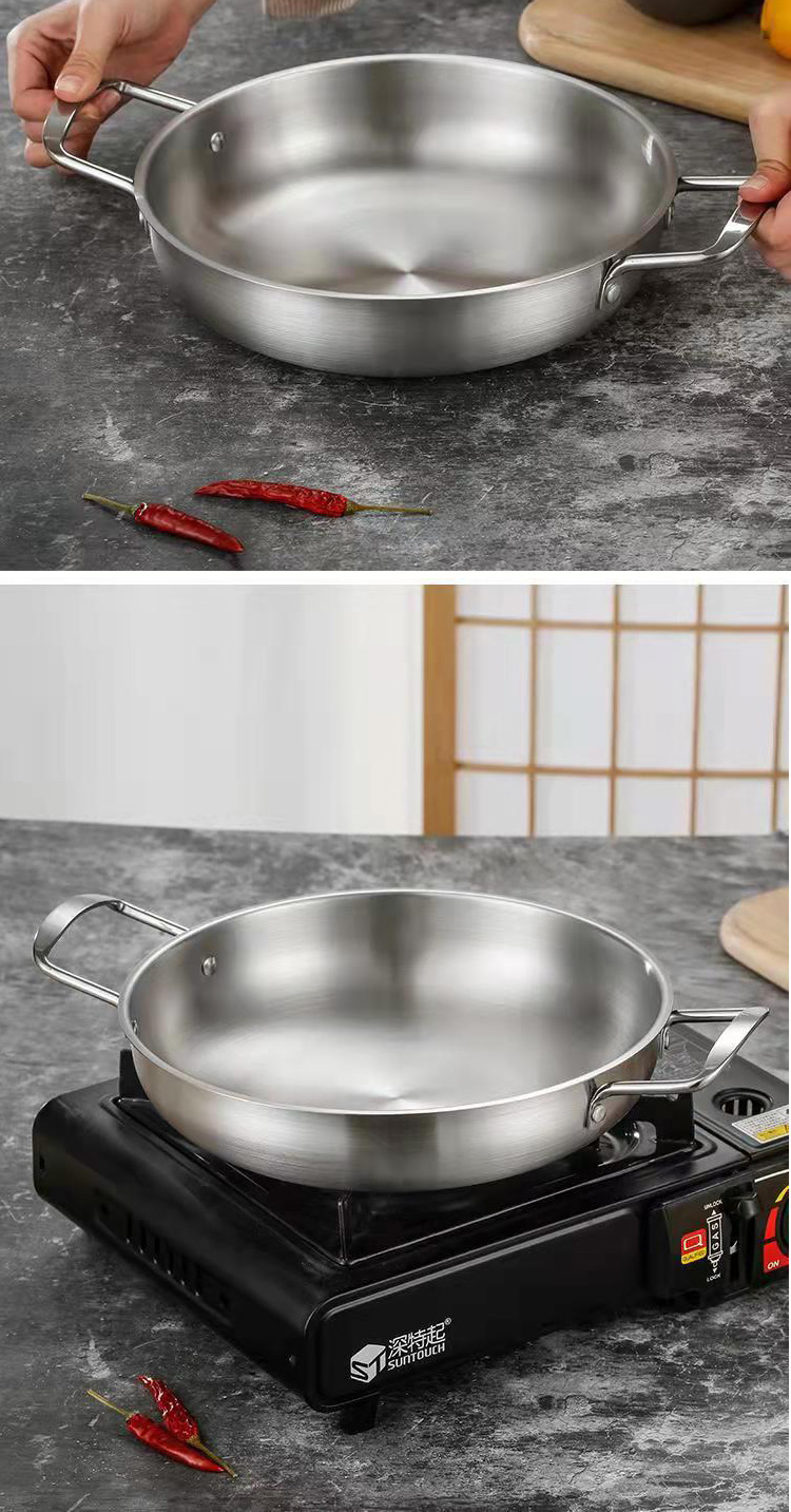 Wholesale Top Seller Kitchen Seaafood Cookware Pan Stainless Steel 304 Cooking Wok Paella Pan