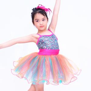 Quality Solo Confetti Dot Tops Kids Dance Clothes 2 Tones Organza Glitter Sequin Dress wholesale