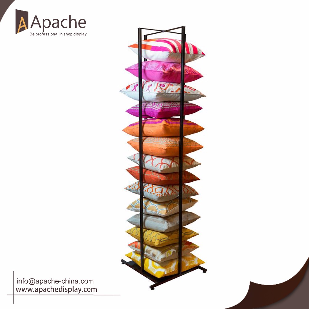 Retail Store Metal Display Stands Metal Pillow Display Rack With Casters