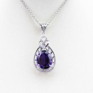 Quality Sterling Silver 10x12mm Oval Amethyst Cubic Zircon Pendant (PSJ0376) wholesale