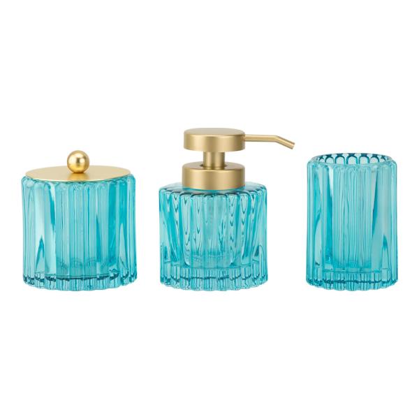 Blue Glass Modern Bathroom Accessories Round Shape With vertical Stripe Bathroom