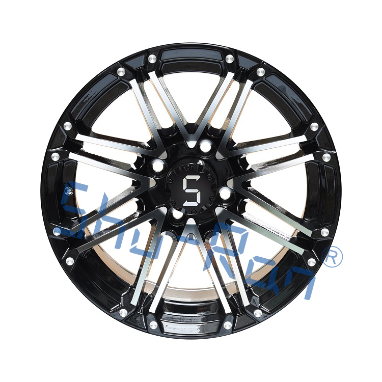 Golf Cart 12''/14'' Machined/ Glossy Black Aluminum Wheels Rims for Club Car, EZGO, YMH Golf Carts