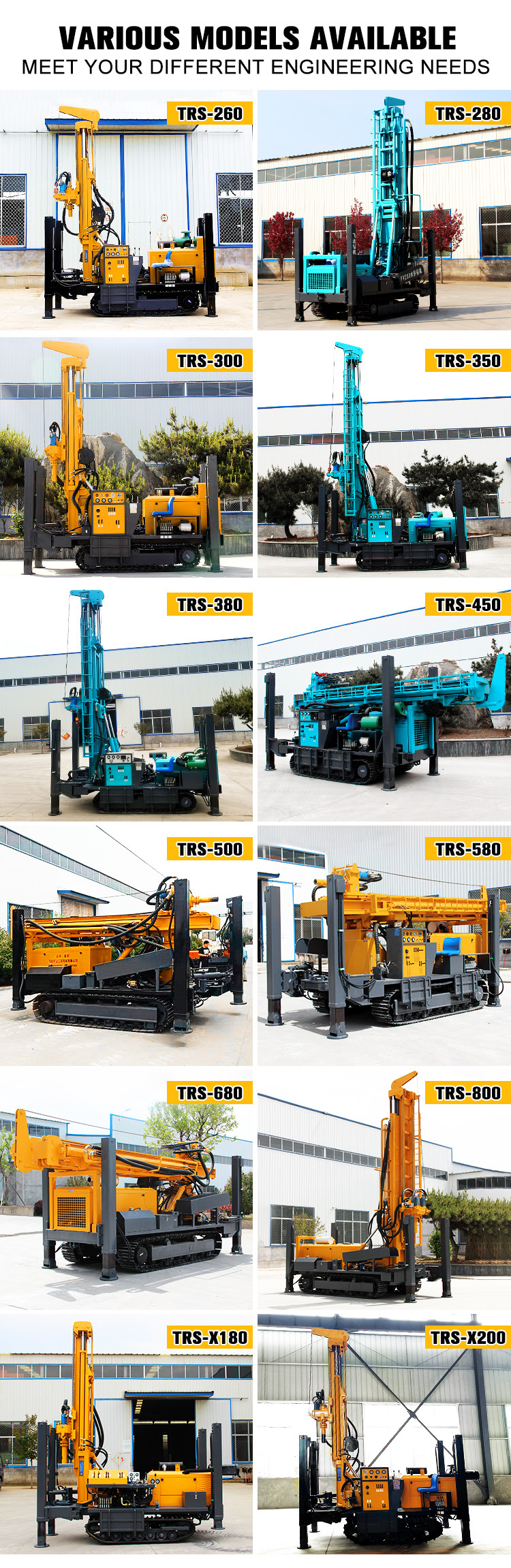 YUCHAI Engine Diesel Powered 300mm Water Well Drilling Rig 7000kg Weight