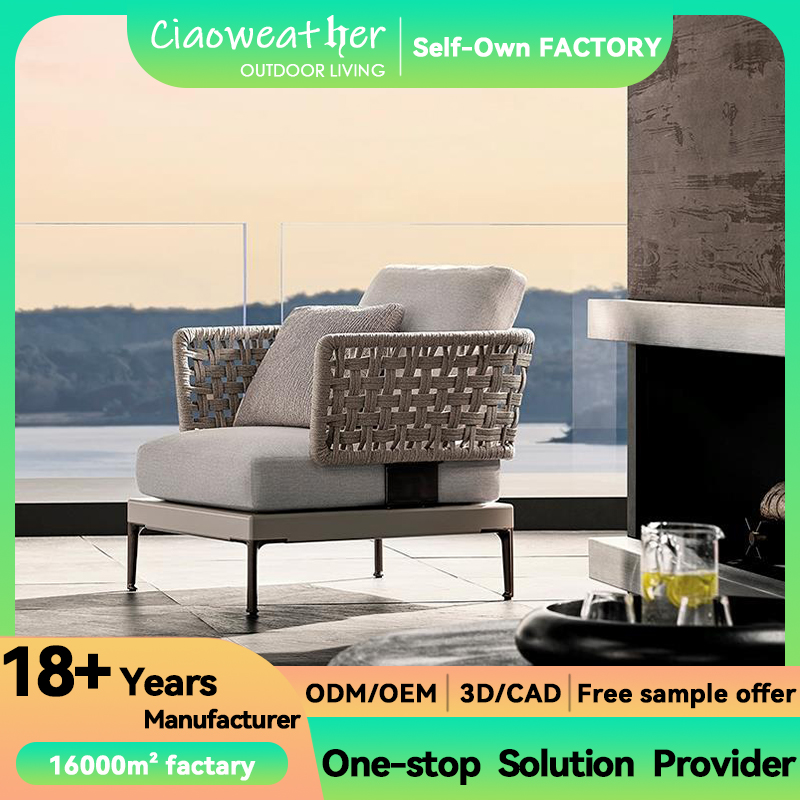Garden Furniture Hand-Woven Rope Corner Sofa Set with Cushion Aluminum Frame and Waterproof Design