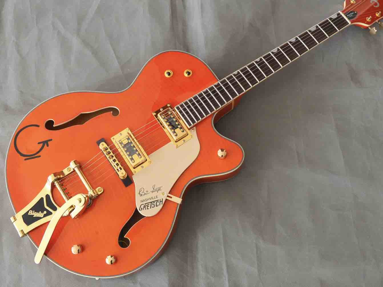 2019 New Orange Flame Maple Electric guitar Semi Hollow Body Jazz Electric Guitar with Golden Bigsby Tremolo