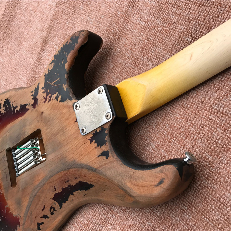 New style high quality relic remains ST electric guitar, handmade SRV aged relic electric guitar, Vintage Sunburst