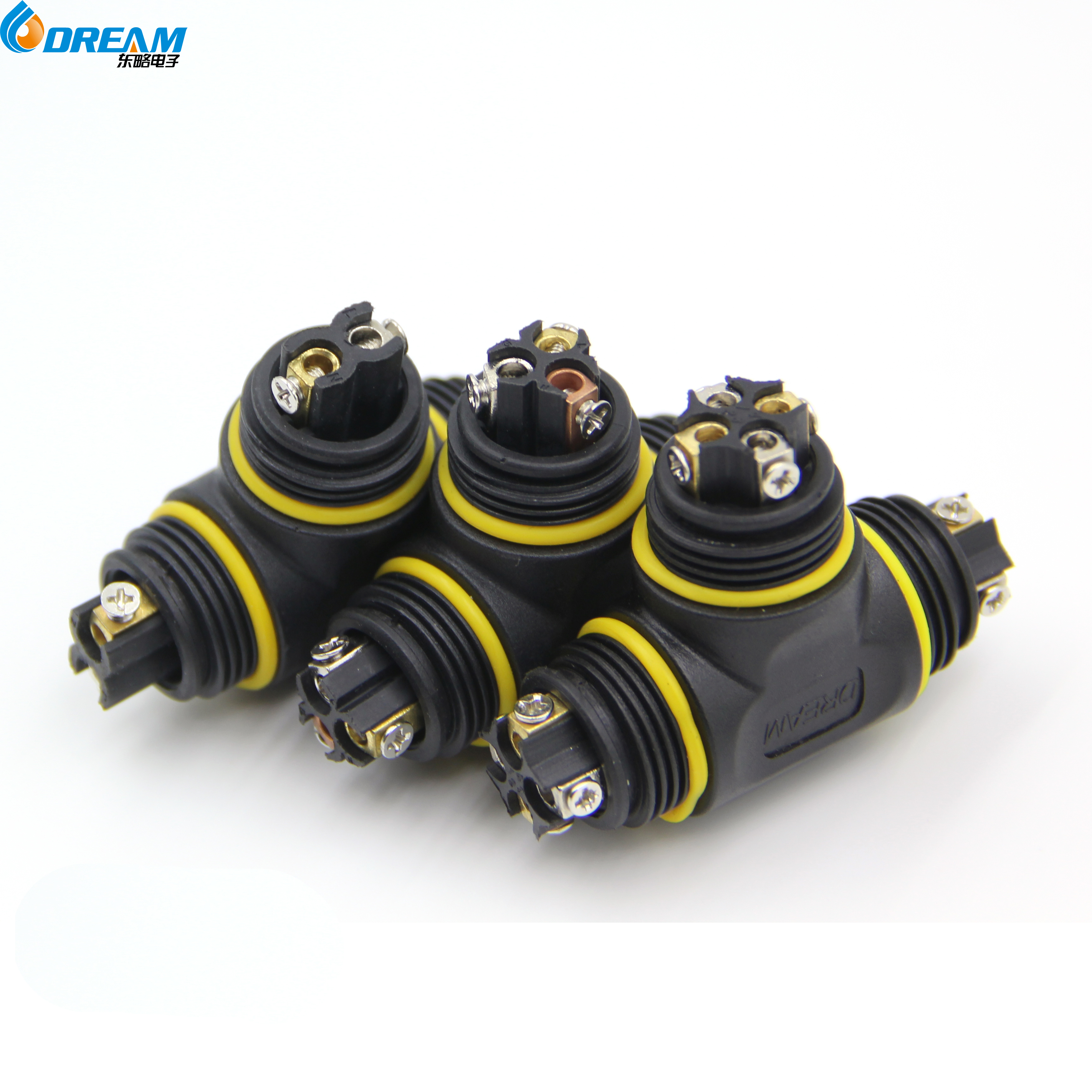 3P Female Copper T Connector UL ROHS IP68 Waterproof for LED Current PVC Material