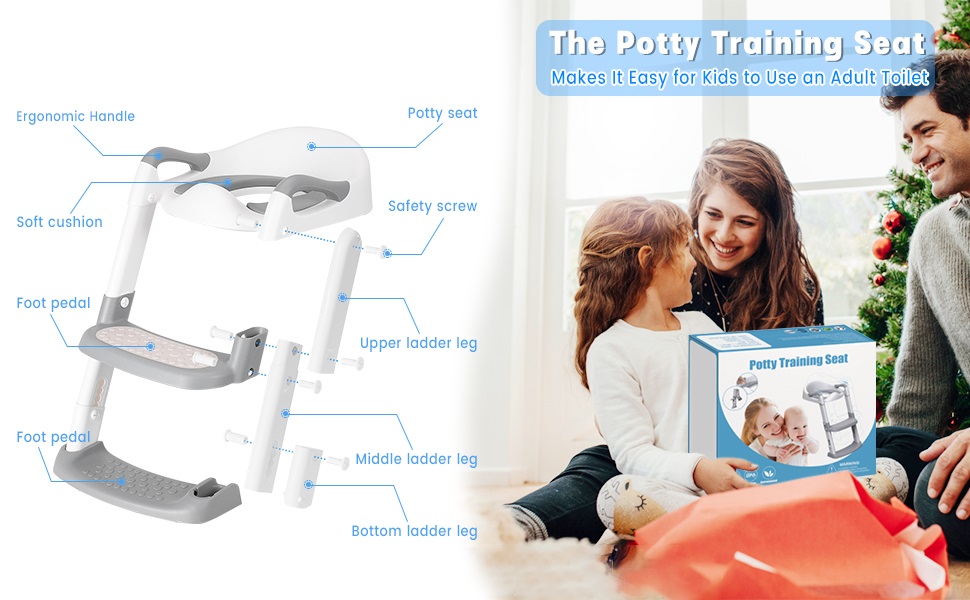Grey/Blue/Red 3 In 1 Potty Training Seat With Step Stool Ladder Fits 1-10 Years Old