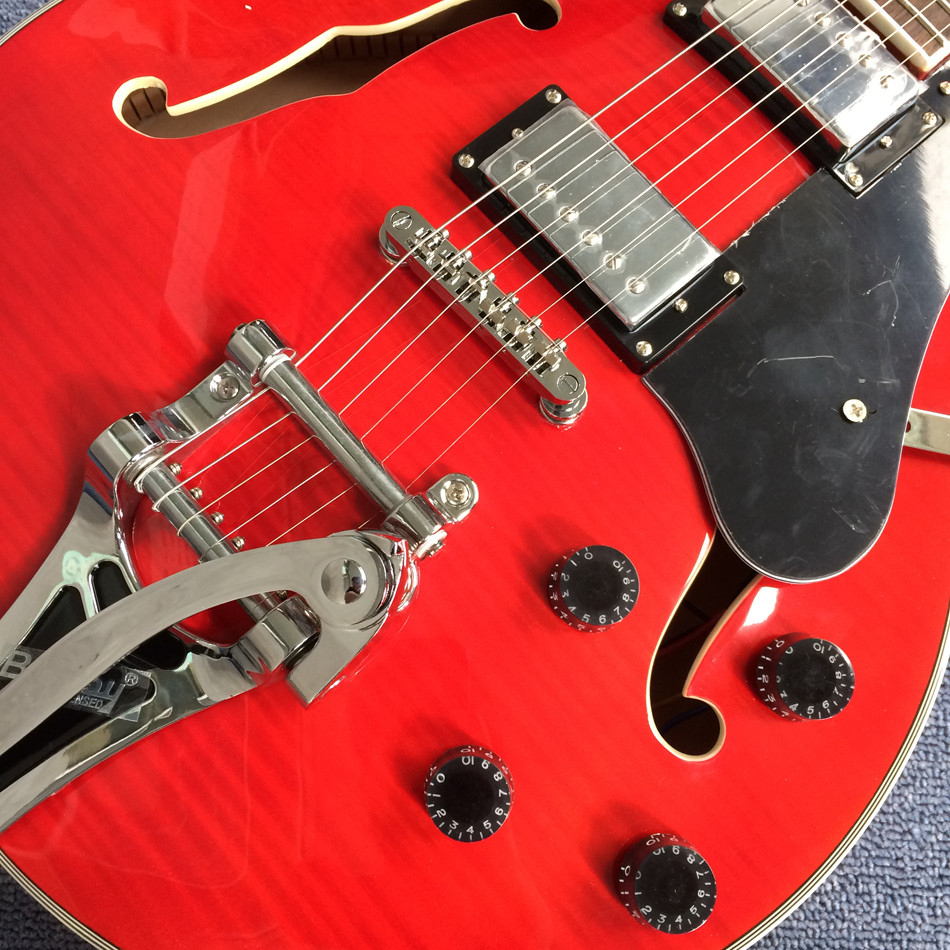 New style high quality hollow body jazz electric guitar, Tremolo system ,Cherry burst color