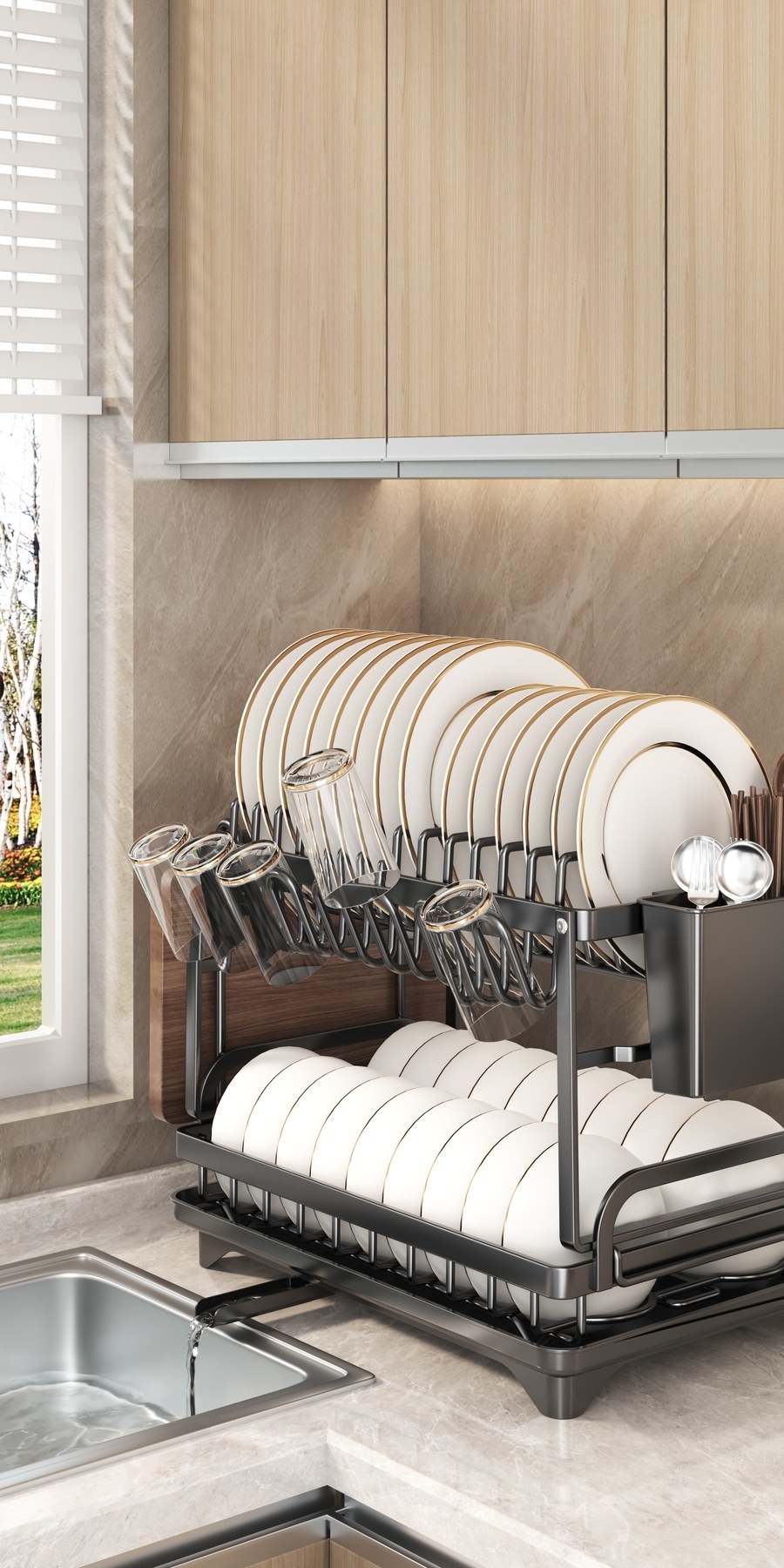 Iron Dish Rack for Kitchen Room Space Kitchen Classification Folding Rack