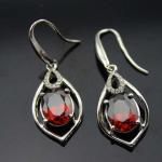 Rose Gold 925 Silver 7mmx9mm Oval Ruby Cubic Zirconia Dangle Drop Earrings