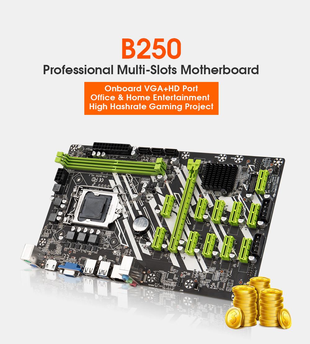 ETH Mining B250 Asic Miner Parts LGA 1151 ETH 12 Gpu Mining Motherboard