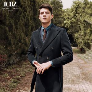 Quality Navy Blue Men's Long Wool Windbreaker Jacket Coat for Business Slim and Handsome Look wholesale