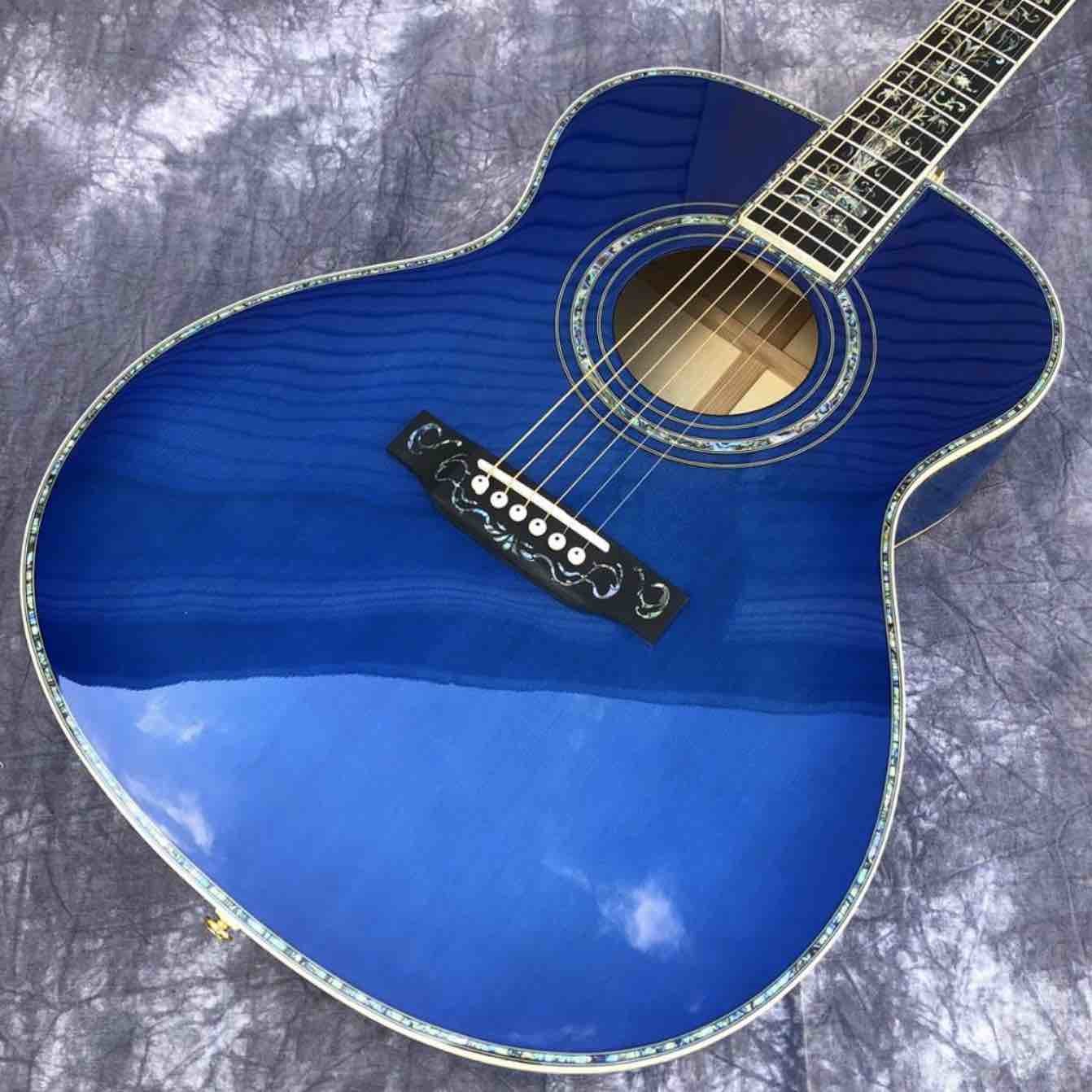 Solid spruce top OM style Acoustic Guitar,Abalone Ebony fingerboard Blue Burst Maple back and sides Acoustic Guitar