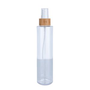 Quality 220ml Transparent Cylindrical Clear Bottle With White Spray For Cosmetic Bamboo Bottle wholesale
