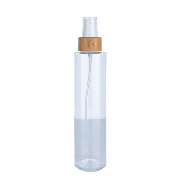 220ml Transparent Cylindrical Clear Bottle With White Spray For Cosmetic Bamboo