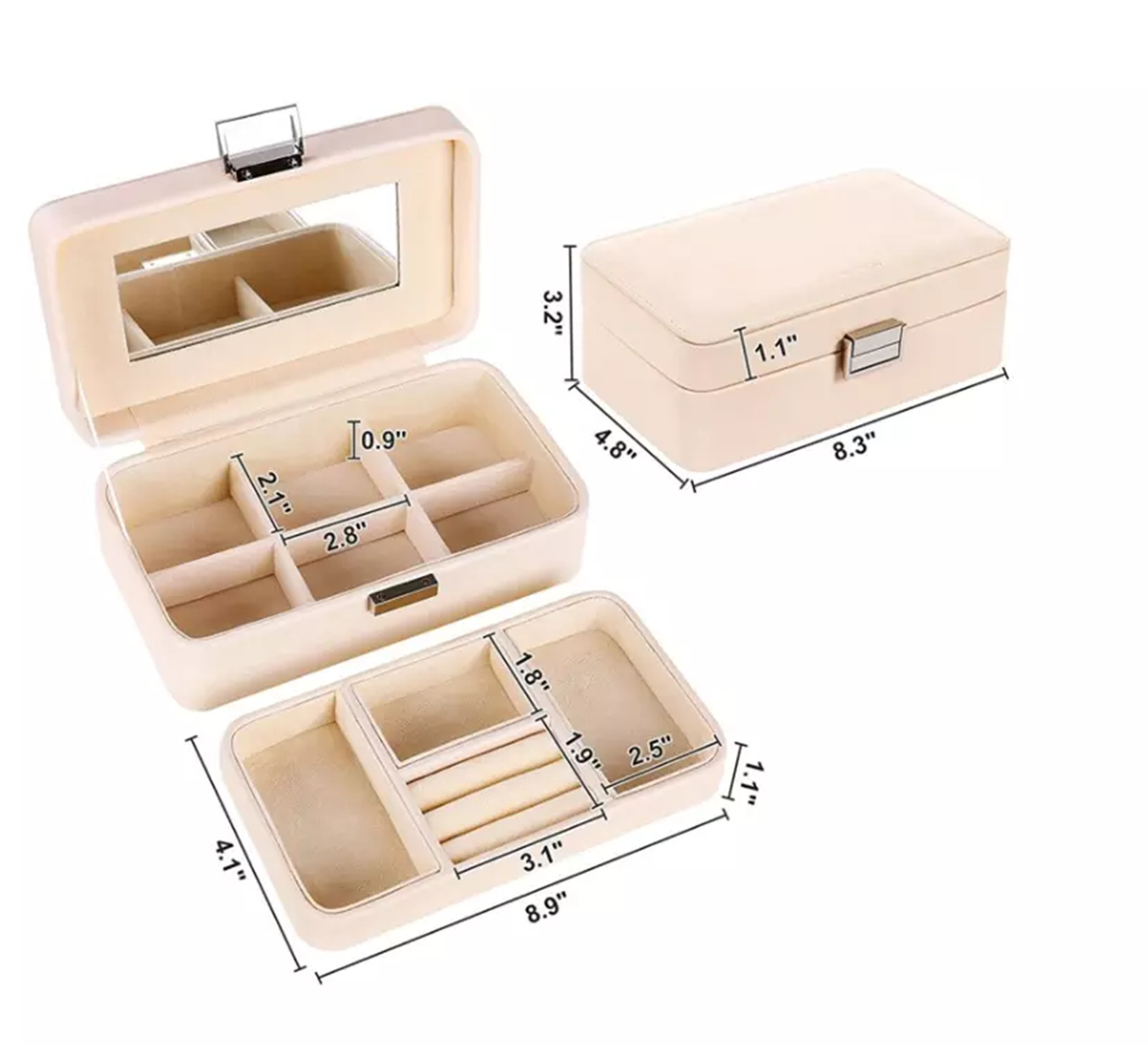 Rigid Modern Jewelry Box 2 Layer Organizer Mirror Jewelry Storage Box 21x12x8 Cm