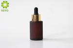 Round Amber Color Glass Foundation Bottle 30ml With Golden Plastic Dropper