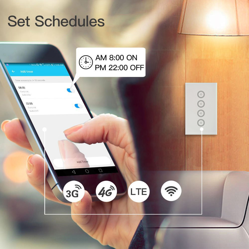 US Touch WIFI Smart Wall Light Switch 120 * 72 * 34mm Compatible With Alexa And Google