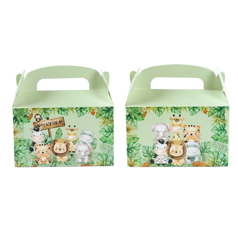 Custom Animal Print Handle Paper Box for Kids' Jungle Theme Birthday and Baby Shower