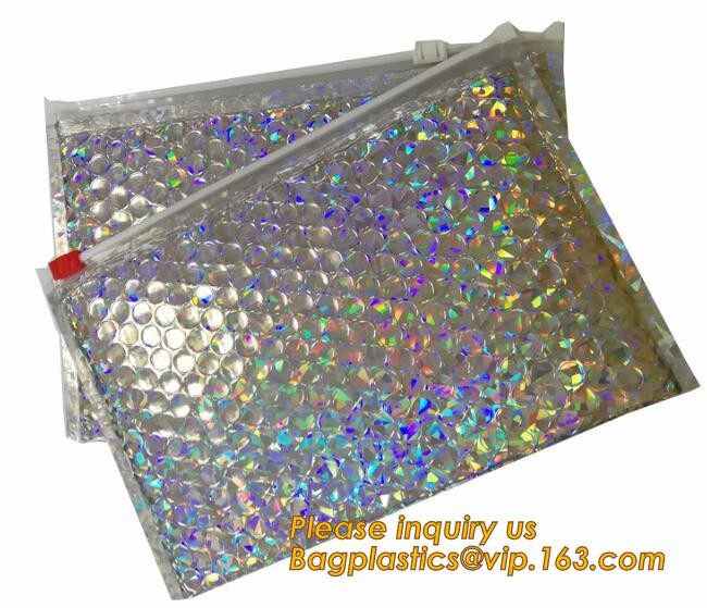 Cosmetic Pink Slider Padded Bag/Silver k Bag With Bubble,Padded Envelopes Cheap Aluminium Foil k Holographic