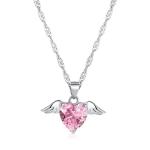 S925 Sterling Silver Love Wings Necklace Women Heart Zircon Collarbone Chain