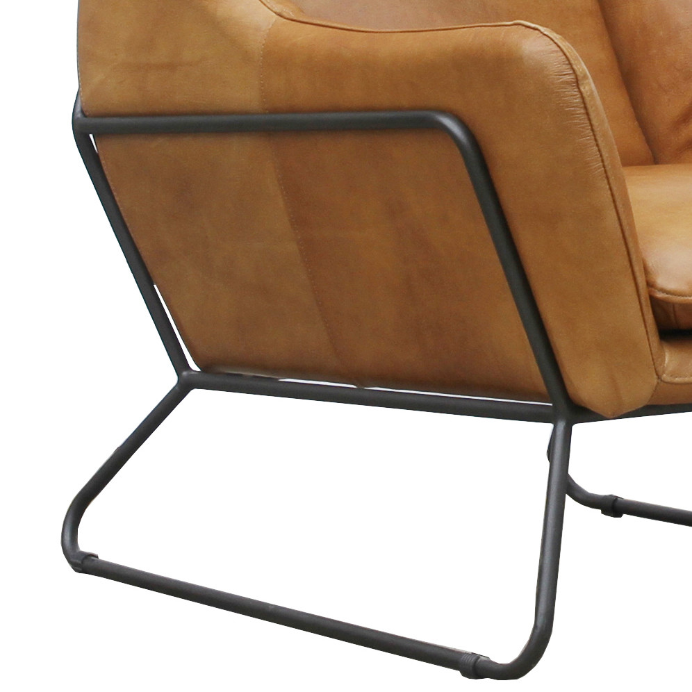 H84Cm Antique Leather Armchairs Metal Frame