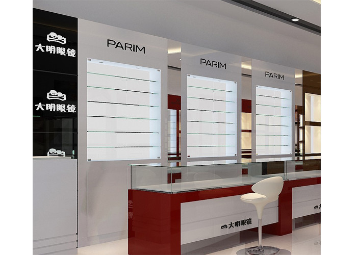 Eyeglasses Shop Glass Display Wall Cabinet With LED Light , Jewellery Display Cabinets