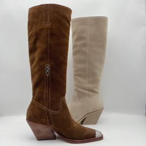 Quality Off white soft cow suede leather with embroidery stitching Womens Dress Boots，Stylish metal toe cap design wholesale