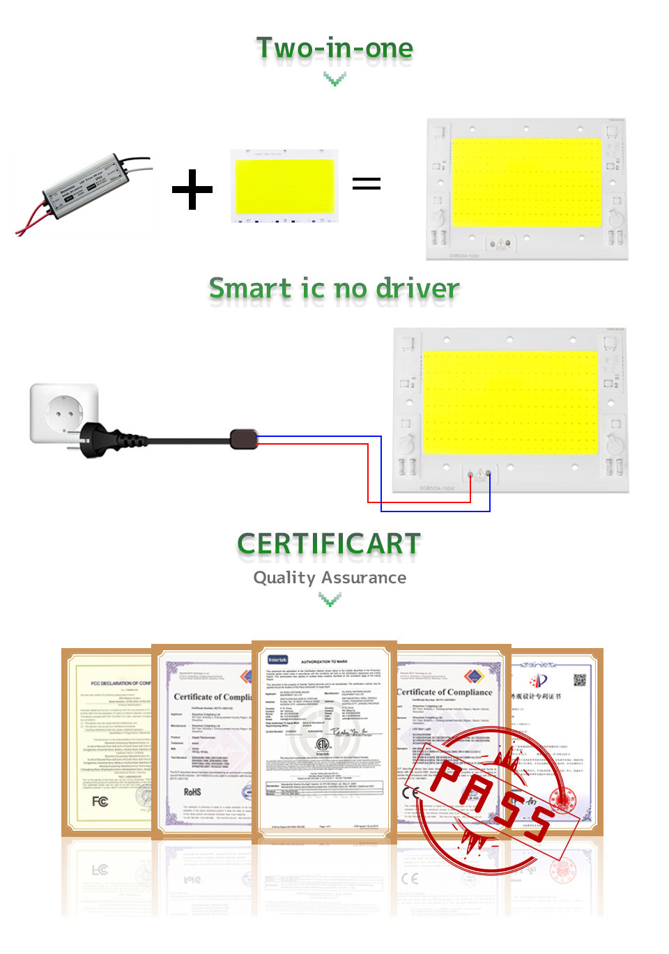 100w 150w Ac Cob Led Chip Linear Driver Free COB Light Source