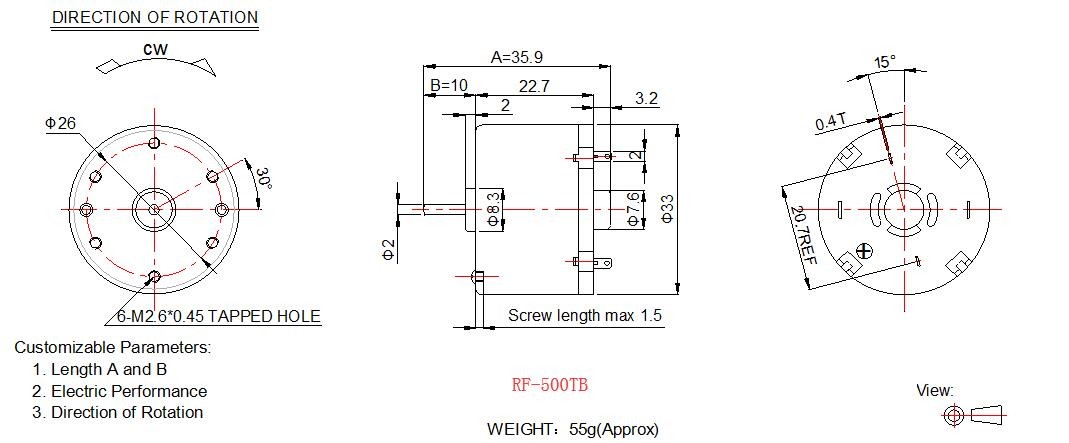 Low Noise RF 550 Electric Motor , 6v 12v Brush Mini Electric Motor For Household Appliance