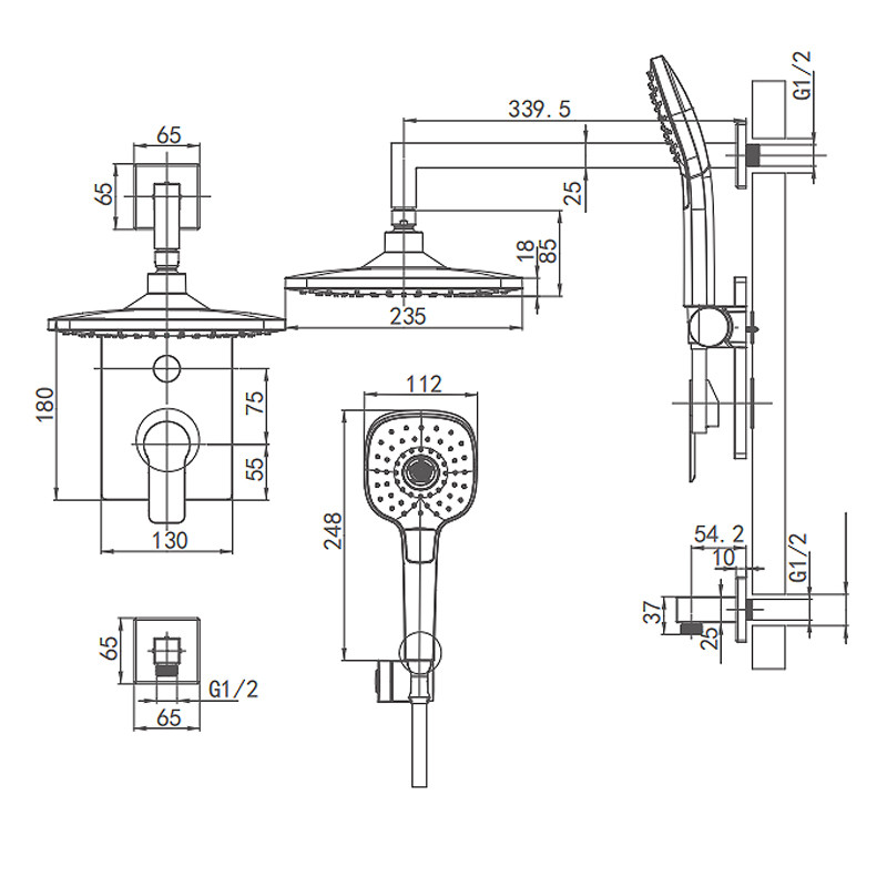 Concealed Bathroom Shower Set Wall Mounted Toilet Hidden Bathtub Round Rain Shower Faucet Set