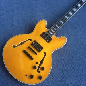 Quality Hollow body jazz guitar,Flame Maple Top,Ebony Fingerboard,double F holes jazz electric guitar wholesale