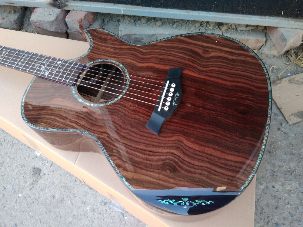 AAAA handmade all Solid ebony wood single cut guitar 14 frets imported wood armrest GA acoustic electric guitar