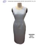 Grey-blue/pink collarless blended woven ladies dress suit