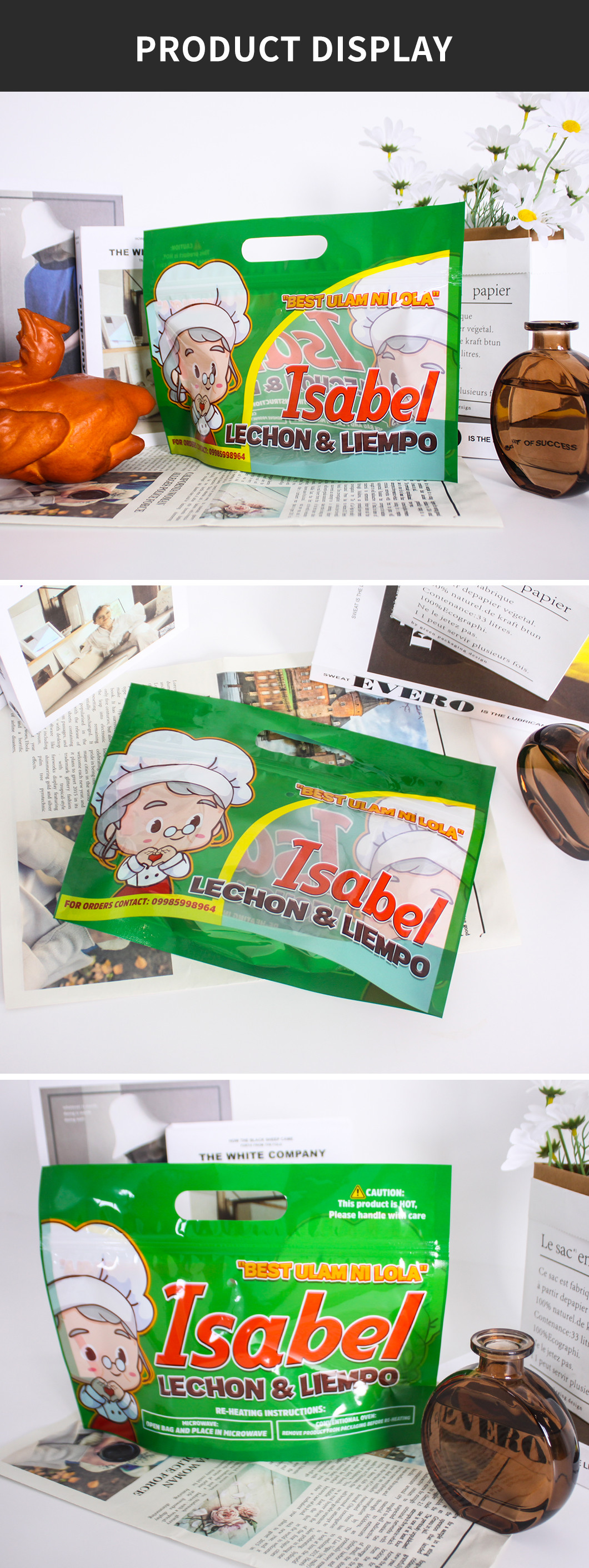 Oem Design Large Pet Rotisserie Chicken Packaging Bags Gravure Printing