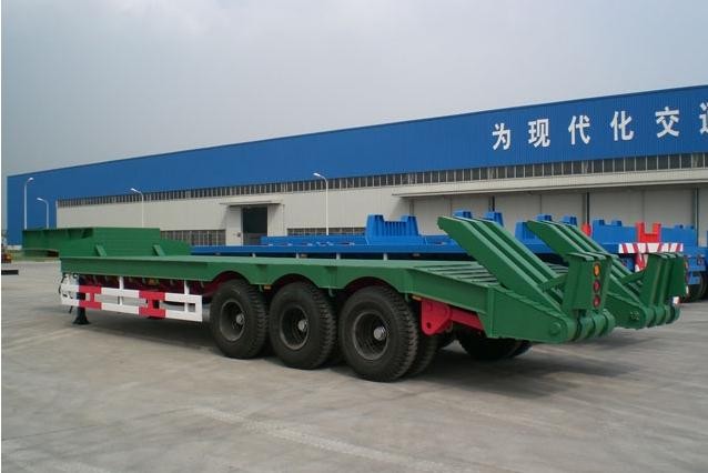Gooseneck Low Bed Semi Trailer With Air Ladder , Lowbed Semi Trailer