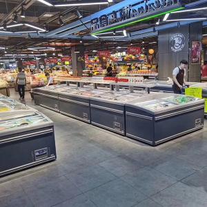 Quality Minus 24 875MM Supermarket Island Chest Freezer With Up Down Sliding Glass wholesale