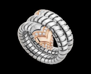 Quality Serpenti Tubogas ring in 18 kt pink gold, steel and pavé diamonds Ref. AN856666 wholesale