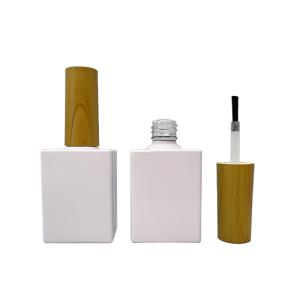 Quality Square 10ml 12ml 15ml Glass Nail Polish Bottle With Bamboo Wood Grain Brush Cap wholesale