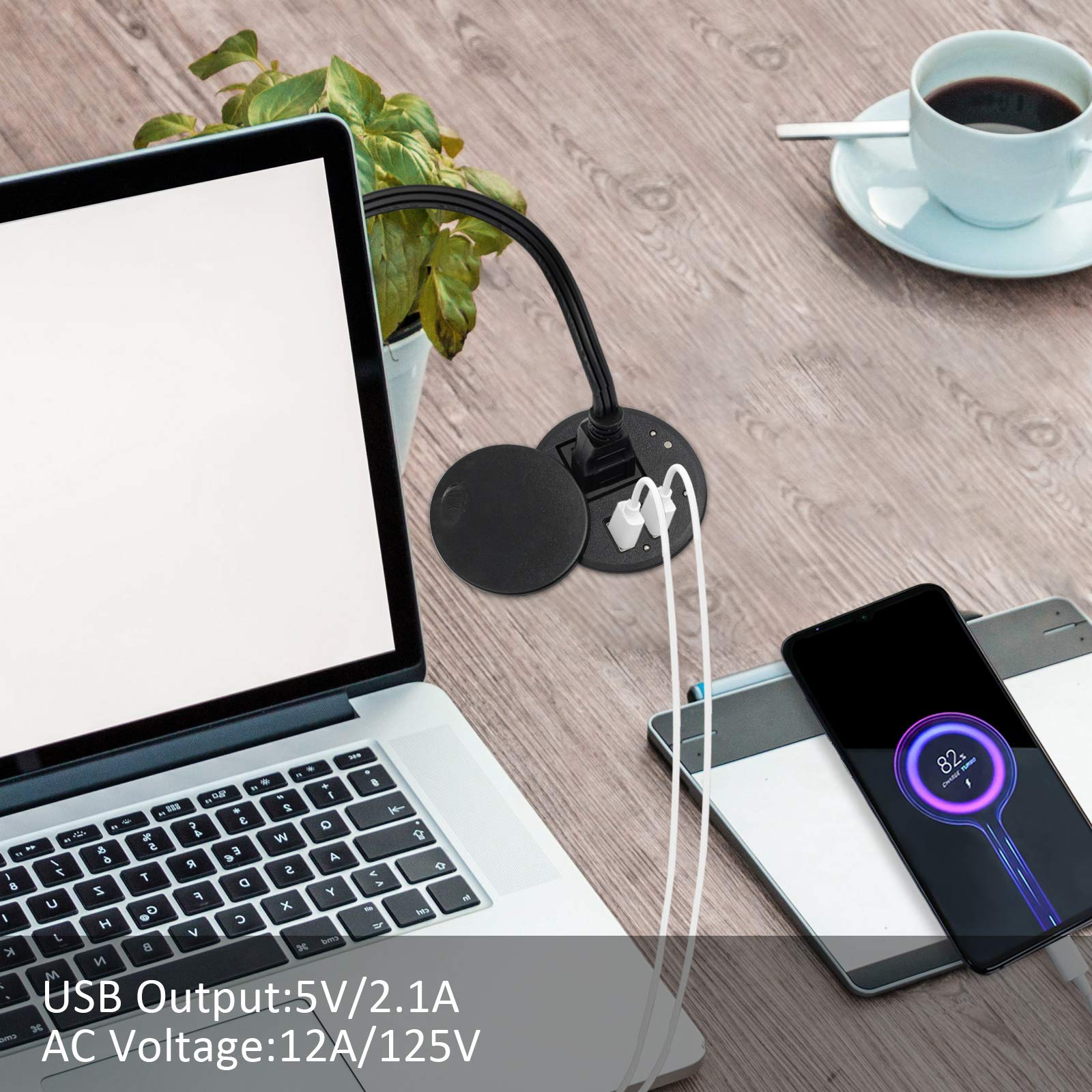 Desk Table Mount circle Round Plug Socket Power Strip 12A